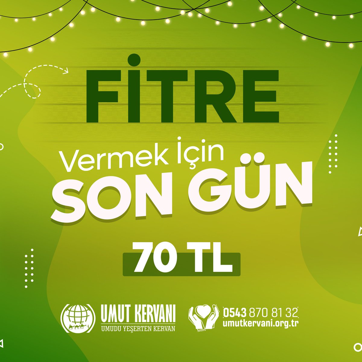📌Fitre vermek için son gün.

Fitreniz ihtiyaç sahiplerine umut olsun...

✉️Fitre: 70₺
🌐 umutkervani.org.tr/bagis

#RamazanUmutOlsun🌙