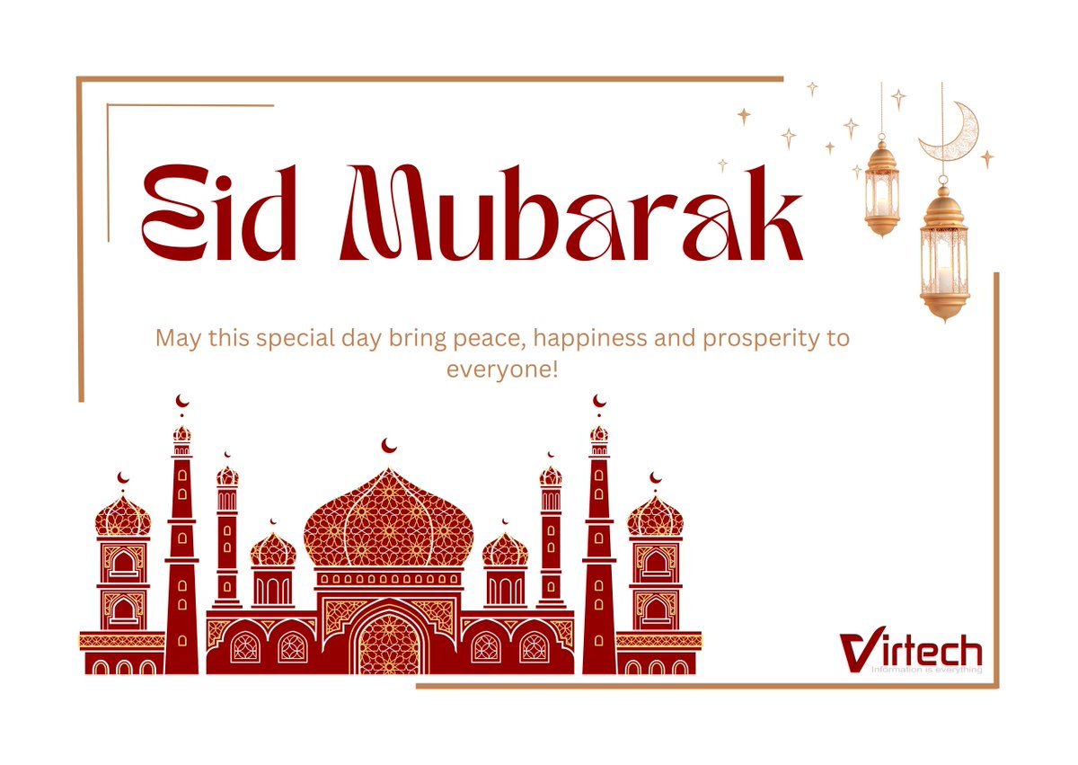 VirtechLLC's tweet photo. May these special days bring peace, hapiness and prosperity to everyone! Eid Mubarak! https://t.co/TsarTPrz17