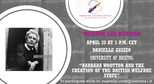 Minerva_Lab_Sapienza (@labsapienza) on Twitter photo Remember today <a href="/LabSapienza/">Minerva_Lab_Sapienza</a> webinar
April 20 at 5 p.m. CET
<a href="/danielle_guizzo/">Danielle Guizzo</a> (University of Bristol) will present the paper “Barbara Wootton and the creation of the British welfare state" coauthored with <a href="/cacrisalves/">Carolina Alves</a>.
To participate write to marcella.corsi@uniroma1.it! Remember today <a href="/LabSapienza/">Minerva_Lab_Sapienza</a> webinar
April 20 at 5 p.m. CET
<a href="/danielle_guizzo/">Danielle Guizzo</a> (University of Bristol) will present the paper “Barbara Wootton and the creation of the British welfare state" coauthored with <a href="/cacrisalves/">Carolina Alves</a>.
To participate write to marcella.corsi@uniroma1.it!