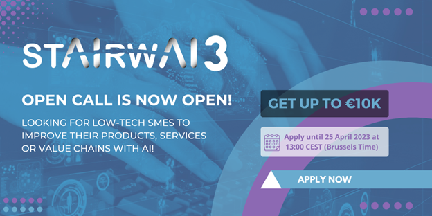 StairwAI's tweet image. ⏰Last days to apply to StairwAI 3rd open call!
Get up to €10,000 to start working with AI! Yes correct! Equity free €10K!
&amp;amp;
Take part of in 2-month support program with AI experts mentorship!

👉Apply NOW: bit.ly/3IpwfUE
⌛️Deadline 25 April at 13:00 CEST 

#AiforSME