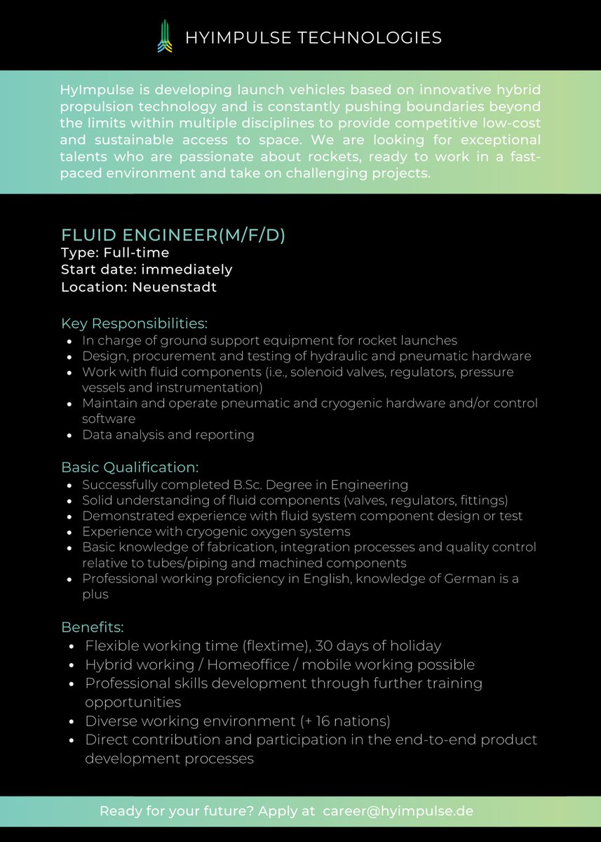 New job alert: Fluid Engineer wanted! Apply now at our careers page! #JobOpportunity #careersinspace