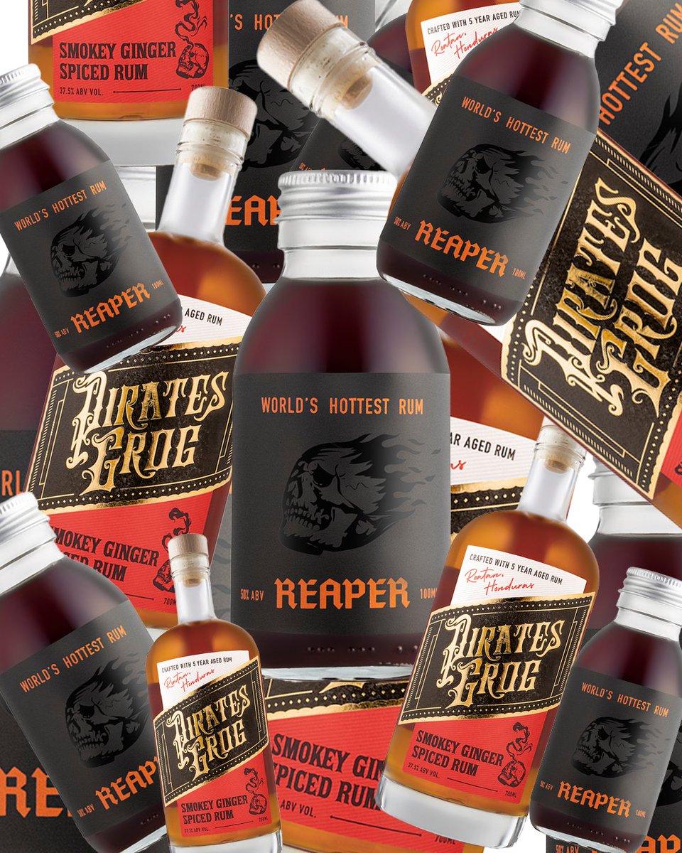 What happens when you cross the REAPER and Pirate's Grog Smokey Ginger Rum? THE SMOKEY REAPER!🔥🍹
-
Featuring our Smokey Ginger Rum and our devilishly hot REAPER Chilli Rum, this cocktail is not for the faint-hearted. With a smokey and spicy flavour that'll make ye feel like ye'