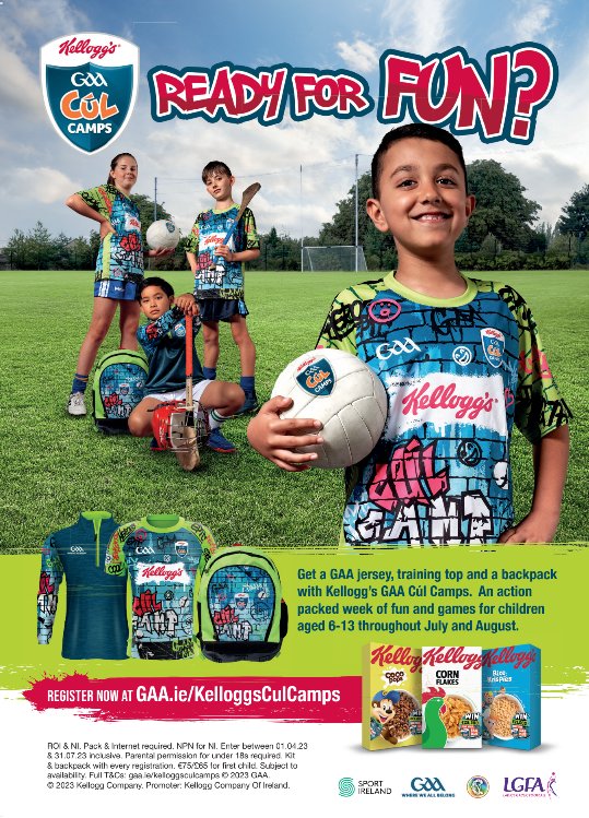 Join your local camp to get the summer's Cúl-est kit!

Click the link below for info on venues and dates ⬇️⬇️
kelloggsculcamps.gaa.ie/booking/

#KelloggsGAACulCamps