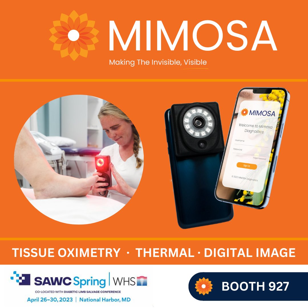 MIMOSAdx's tweet photo. Just under a week until #SAWCSpring2023! #teamMIMOSA is looking forward to meeting with leading wound care professionals.
Stop by BOOTH 927 to learn more about how MIMOSA Pro can help with skin health assessments.
https://t.co/JRME4pu7NX
#MakingTheInvisibleVisiblE #SAWC #DLS https://t.co/KulbNobWig