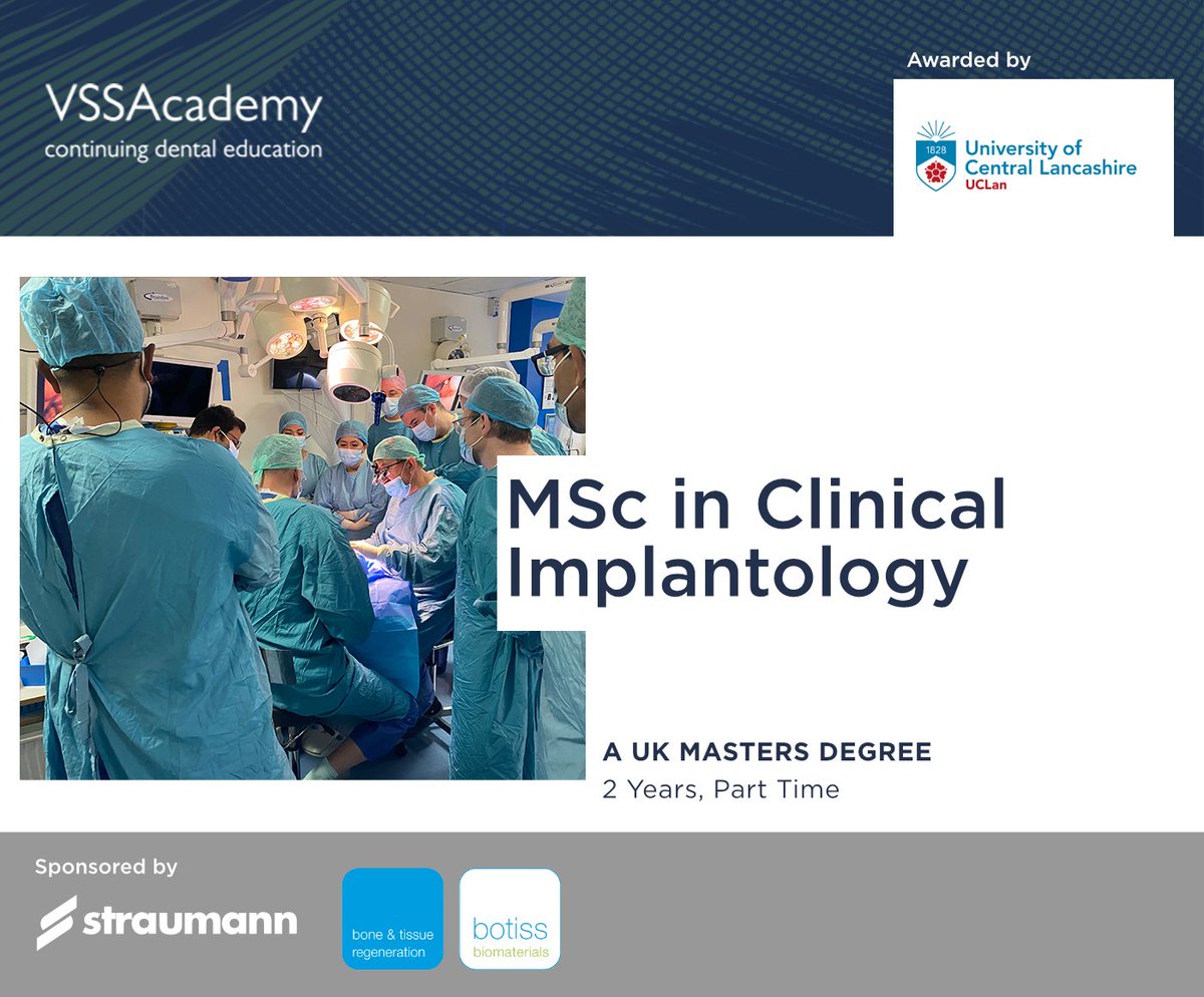 VSSAcademy's tweet photo. Study for an MSc in Clinical Implantology from home and at a local Training Centre with UCLan's 2-year, part-time programme. - https://t.co/H1QLmLwjbS https://t.co/pQ3uTTlBJt