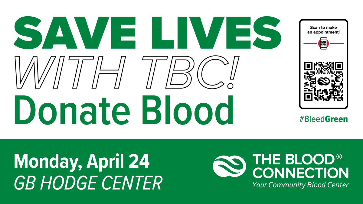 Bleed Green &amp; Save Lives MONDAY! (4/24)
<a href="/BloodConnection/">The Blood Connection</a> Drive at Hodge Center! 
DONORS 👉$35 in rewards from TBC + $10/donor to the UClub! PLUS, 1st 30 donors receive an Upstate t-shirt or  $10 gift card to Wade's Restaurant!
DETAILS &gt;&gt; fal.cn/3xyYM
#SpartanArmy 💚