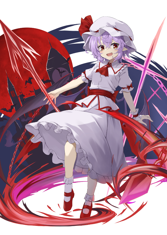 remilia scarlet 1girl solo hat ascot spear the gungnir mob cap short sleeves  illustration images