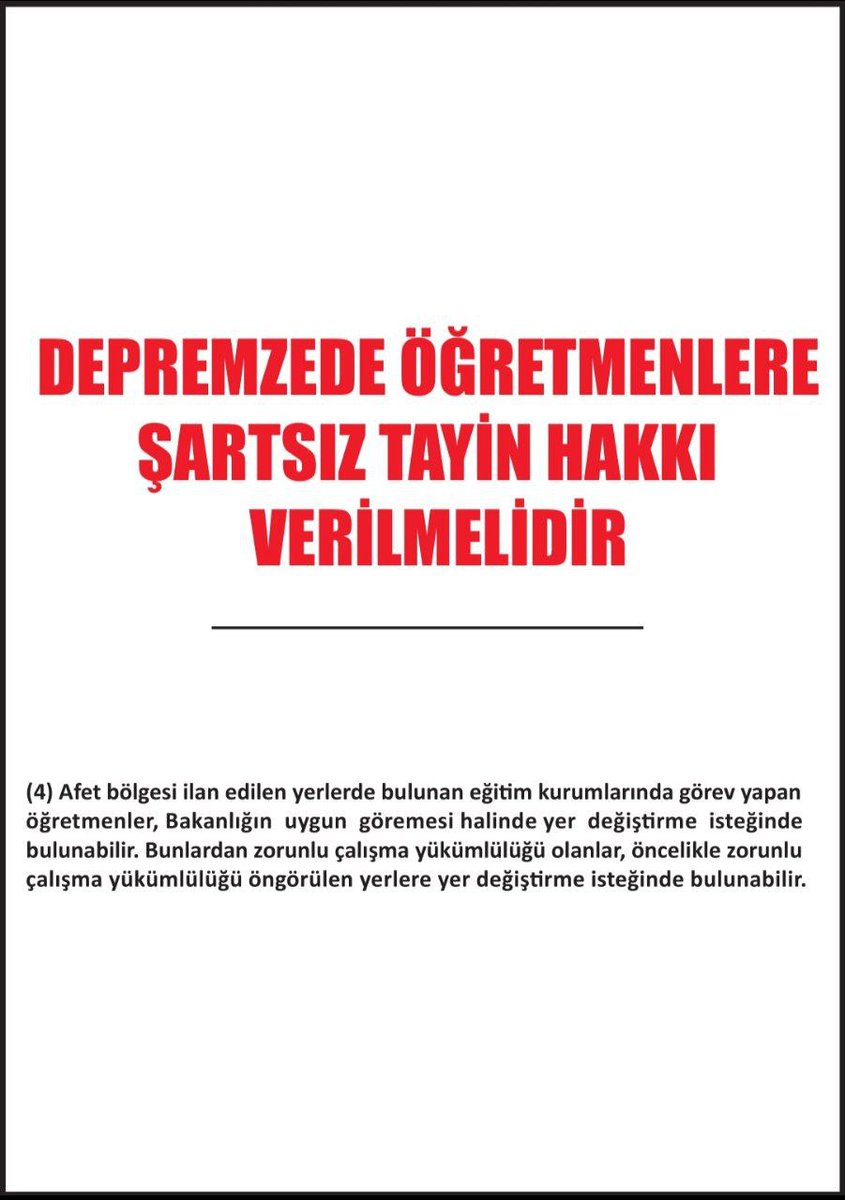 volkanhocatr's tweet photo. DörtilİkiİlçeyeTayinMüjdesi
Yönetmeliğin 51. Maddesinin 4. Fıkrası Adıyaman, Hatay, Malatya, Kahramanmaraş, Islahiye ve Nurdağı’ndaki koşullar sebebiyle uygulanması içindir.
@herkesicinchp
@yildirimkaya40
@serkantopalchp
@MvSuatOzcan
@drmadiguzel https://t.co/sKJ66ymjgq
