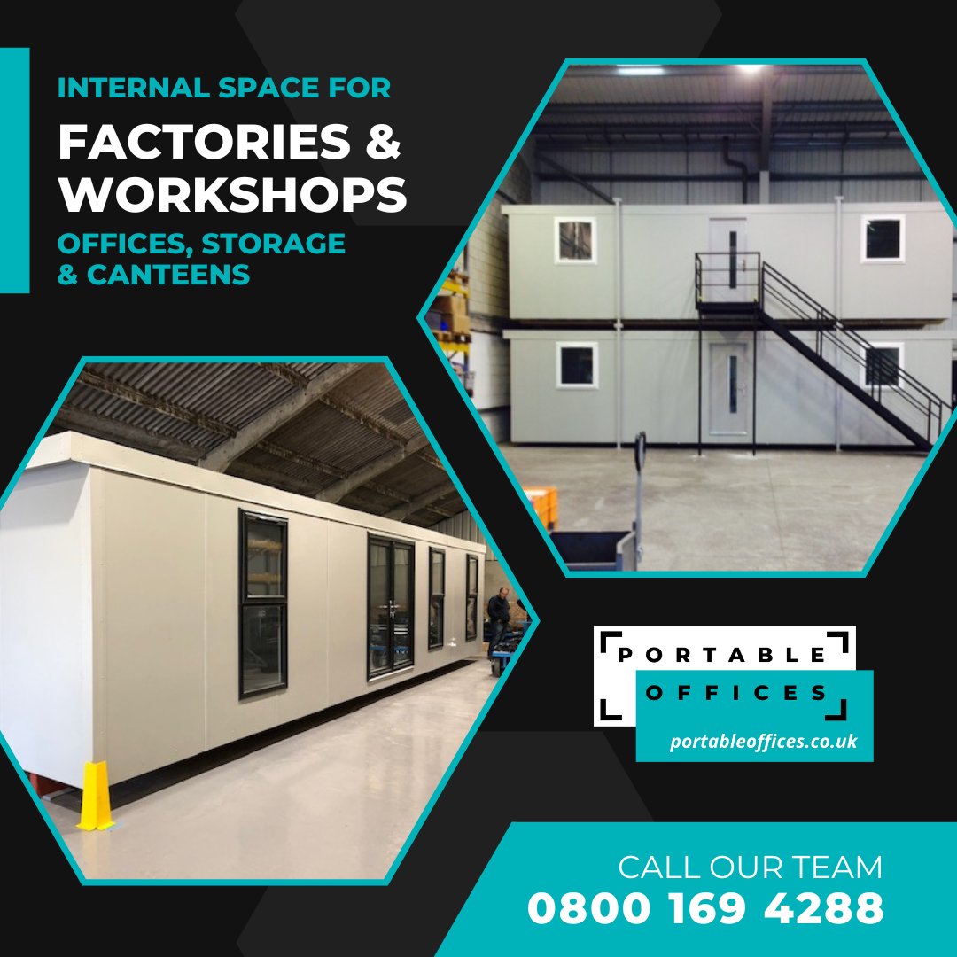 PortableOffices's tweet image. Need more space for your factory or warehouse?

A portable unit can quickly create extra secure, warm &amp;amp; dry space for you.

Completed to your needs, it's an ideal solution for secure storage, workshops, canteen or offices.

#factory #extraspace #manufacturing #offices #warehouse