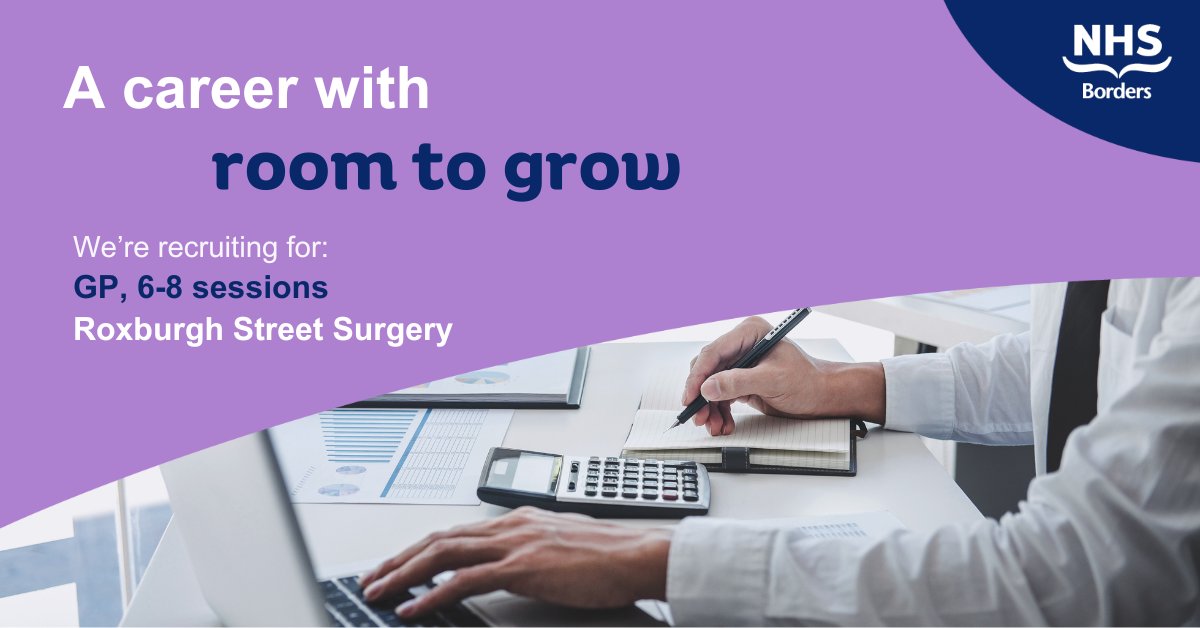 Are you looking for a career with room to grow?

Roxburgh Street Surgery, Galashiels, has a GP vacancy.

This is a flexible offer, whether you're recently qualified or have a wealth of experience, please get in touch.

Find out more 👉 ow.ly/1kS250NNLBb