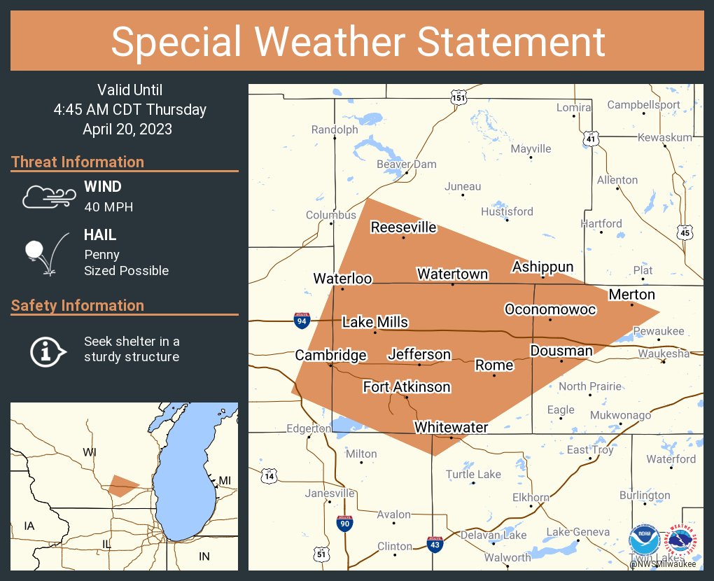 NWS Milwaukee on Twitter "A special weather statement has been issued for Watertown WI