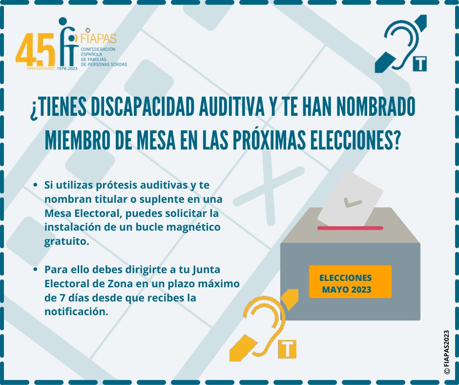 FedHelixcv's tweet photo. ¿Te han nombrado miembro de mesa en las próximas #elecciones2023 y utilizas prótesis auditivas? 

Recuerda que puedes solicitar la instalación de #buclemagnetico gratuito a tu Junta Electoral de Zona
#accesibilidad #buclemagnético https://t.co/kLDrkTUssj