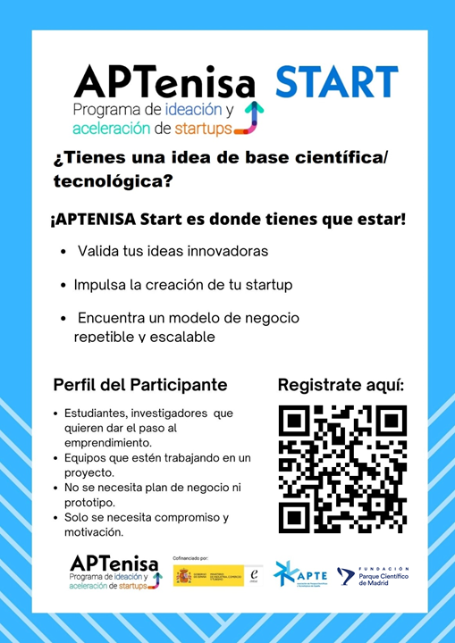 pcmMadrid's tweet photo. ¡Atención! Últimas horas para apuntarte a #APTENISAStart.

Si tienes una idea de #emprendimiento en #ciencia y #tecnología en fase pre-semilla, este programa de preaceleración de @APTE_es y @enisa de 4 semanas es para ti.

¡Apúntate antes del 23/04 aquí👇!
https://t.co/fZBrox1XLi https://t.co/wj4pdBbhHz