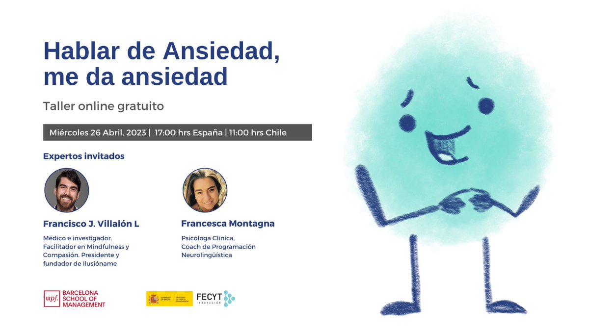 SofaKahn2's tweet photo. ¡No te lo puedes perder! El próximo miércoles 26 de abril, de 11:00 a 12:30  (Chile) y de 17:00 a 18:30 (España), realizaremos el taller “Hablar de ansiedad, me da ansiedad”.  Es online y completamente gratuito, solo debes inscribirte en este link: https://t.co/1vdpE93Wk2 https://t.co/gVSEACiiO1