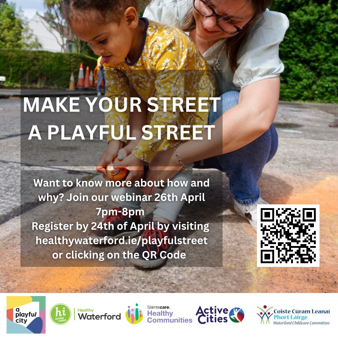 Last few days to register for #playfulstreet webinar next week. @APlayfulCity 

Register and find out more here : healthywaterford.ie/playfulstreet/