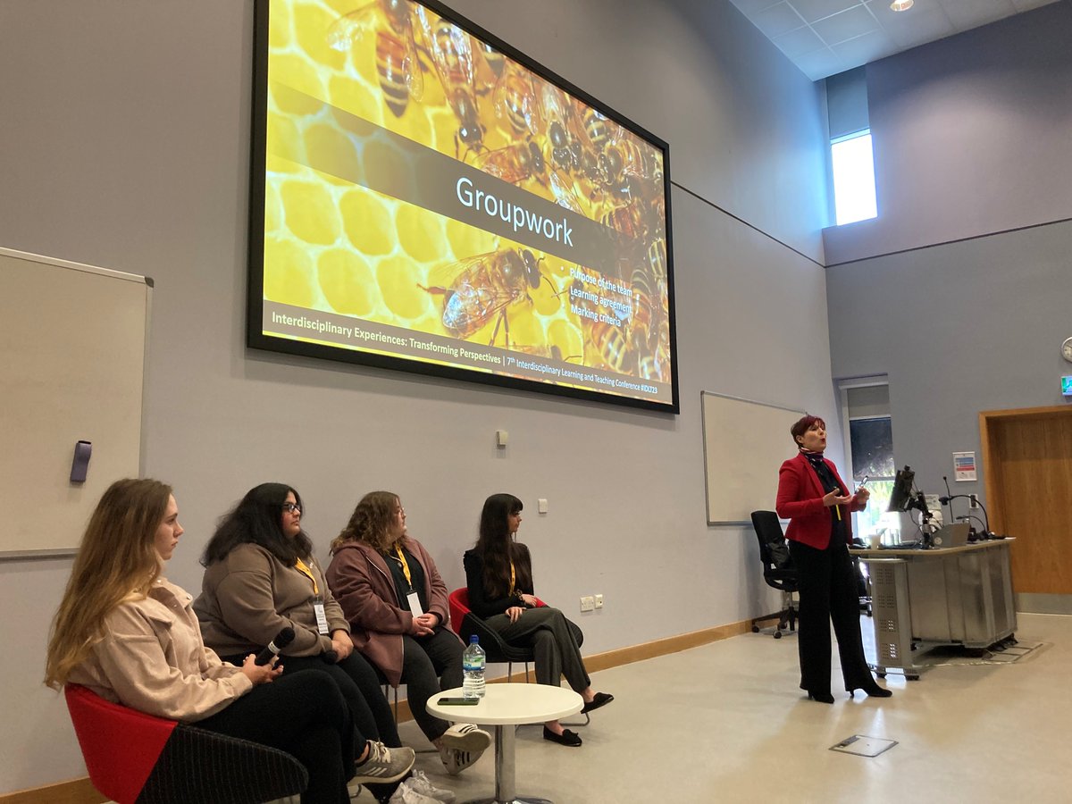 AngliaLTA's tweet photo. This year's Interdisciplinary Learning and Teaching Conference #IDLT23 has begun, an inspiring keynote from #RuskinModules students @AngliaRuskin about their #interdisciplinary experiences and transforming perspectives, well done Maddie, Storm, Hanah and Terri 👏👏👏👏 https://t.co/3WdYWW13ee