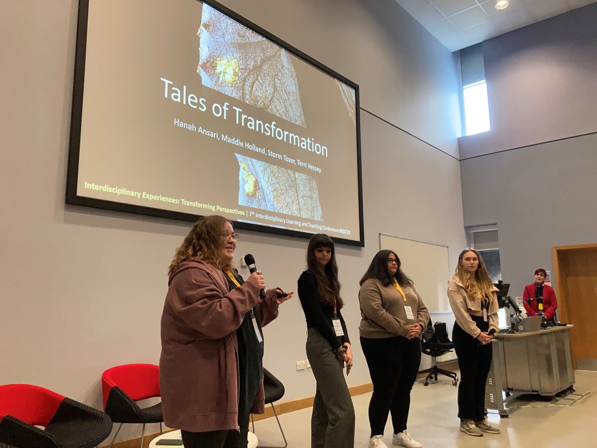 AngliaLTA's tweet photo. This year's Interdisciplinary Learning and Teaching Conference #IDLT23 has begun, an inspiring keynote from #RuskinModules students @AngliaRuskin about their #interdisciplinary experiences and transforming perspectives, well done Maddie, Storm, Hanah and Terri 👏👏👏👏 https://t.co/3WdYWW13ee