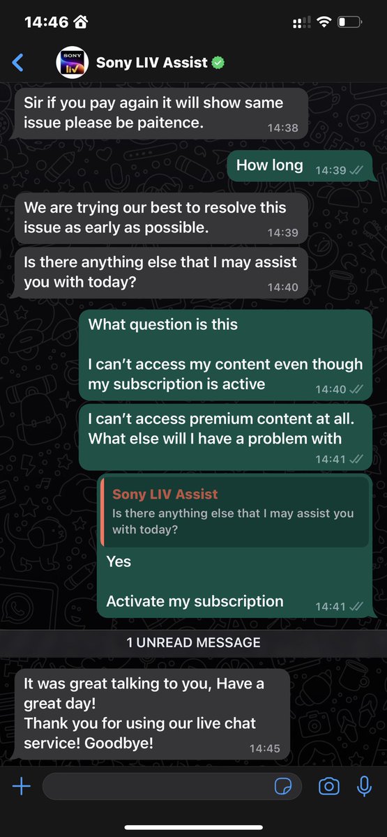 awwsumm's tweet photo. @SonyLIV  The customer support just cut me off. Can’t access my content. It’s been more than 24 hrs now. 

@VootSelect @NetflixIndia @_DigitalIndia @PrimeVideoIN https://t.co/NHea4wWIix