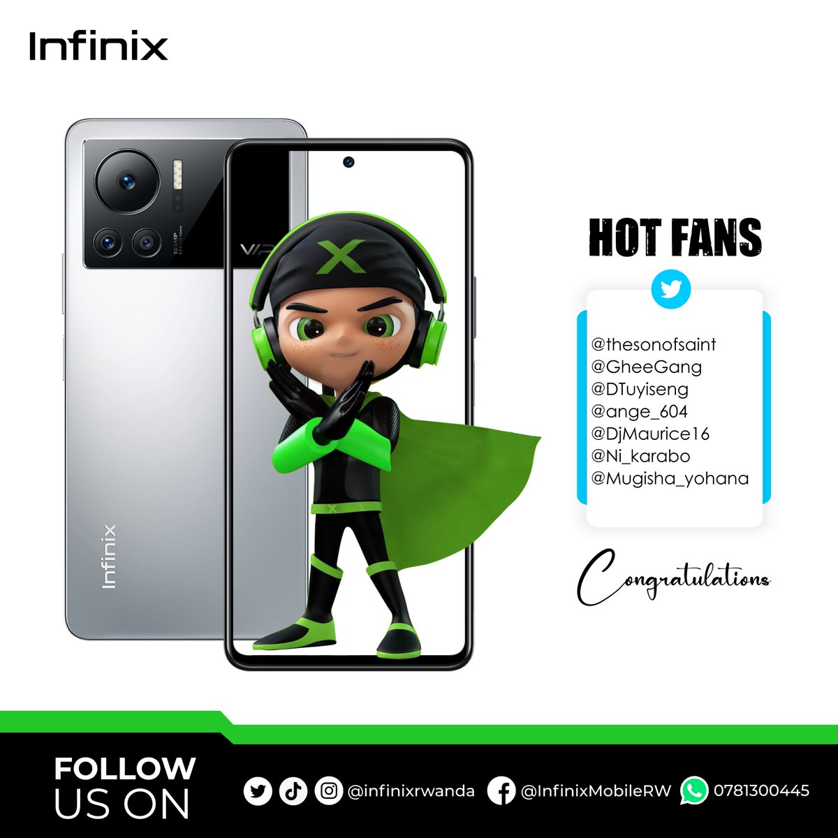 Round of applause to our HOTFans!👏
Kindly DM us to know how you will get your rewards! 
Remember, you can also be among next month's HOTFans & win Infinix gifts by engaging in our social media posts; Like, Comment, and Share.  #unlimitedfun #HOTFans