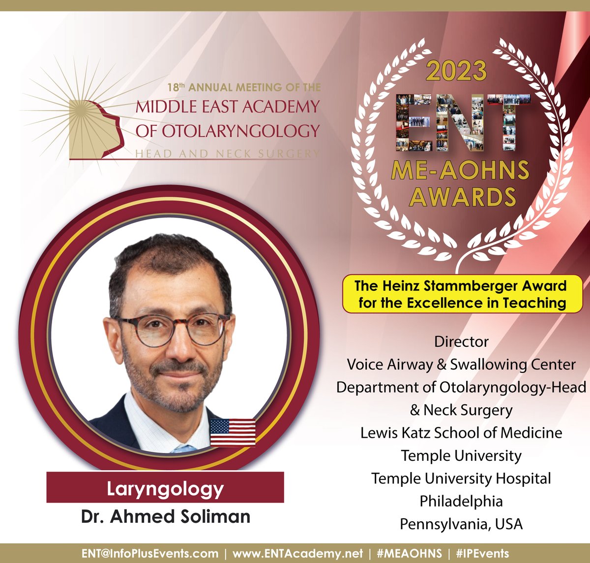 WIOME_ORL's tweet photo. Congratulations to Dr. Ahmed Soliman on winning The Heinz Stammberger Award for Excellence in Teaching!  Among the most experienced Laryngologists, Dr. Soliman is considered one of the best in the field.
for more info - https://t.co/PqK5BEvfAb https://t.co/0iV88L9Gem