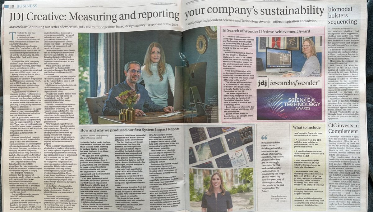 "Sustainability reporting is an opportunity to inspire your stakeholders by showing long-term value in a clear and attractive way".

Read more about #sustainabilityreporting and our approach to #design in the latest edition of the <a href="/CambridgeIndy/">Cambridge Independent</a>.
