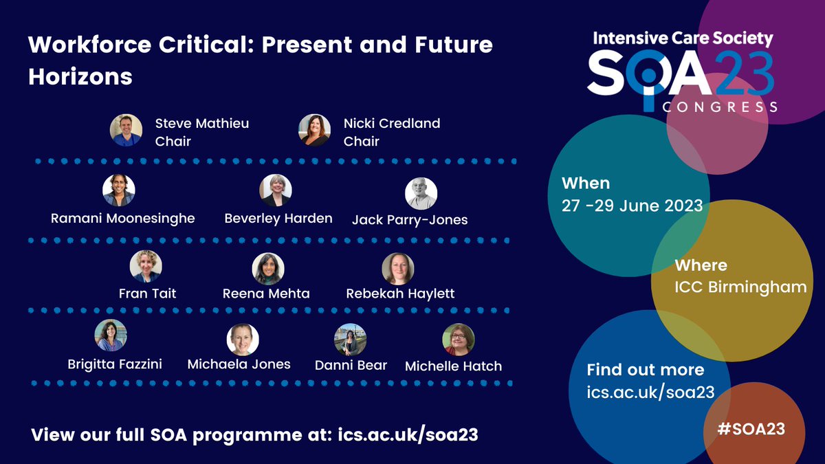 Intensive Care Society 💙 (@ics_updates) on Twitter photo The opening plenary of #SOA23 will be kicking off before we know it!
We’ll be hosting an eye opening session about the future of our ICU workforce chaired by <a href="/stevemathieu75/">Steve Mathieu</a> & <a href="/credland_nicki/">Nicki Credland 💙</a> with <a href="/rmoonesinghe/">Ramani</a> @JackParryJones2 & <a href="/BeverleyHarden/">Beverley Harden FCSP</a>.
ics.ac.uk/soa23 The opening plenary of #SOA23 will be kicking off before we know it!
We’ll be hosting an eye opening session about the future of our ICU workforce chaired by <a href="/stevemathieu75/">Steve Mathieu</a> & <a href="/credland_nicki/">Nicki Credland 💙</a> with <a href="/rmoonesinghe/">Ramani</a> @JackParryJones2 & <a href="/BeverleyHarden/">Beverley Harden FCSP</a>.
ics.ac.uk/soa23