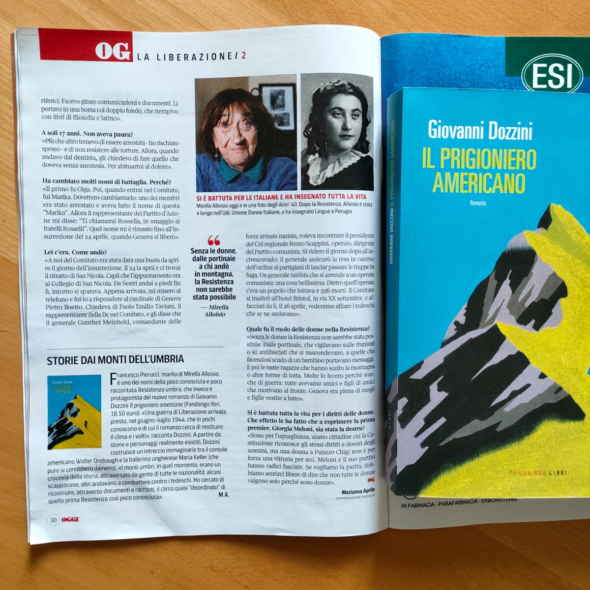 Su <a href="/oggisettimanale/">OggiSettimanale</a> <a href="/mariannaaprile/">Marianna Aprile</a> racconta l'immensa figura di Mirella Alloisio. 

Parla anche di Resistenza umbra e de #IlPrigionieroAmericano di <a href="/giovdoz/">Giovanni Dozzini</a>. 

fandangolibri.it/prodotto/il-pr…