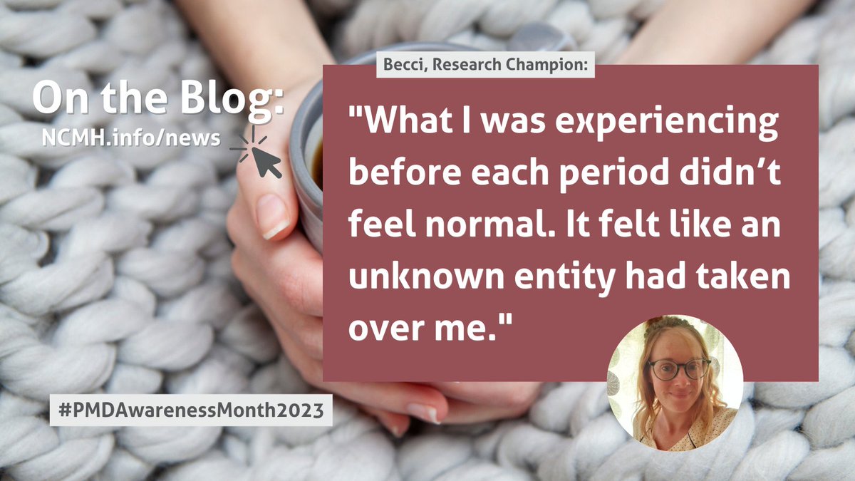 On the #NCMH blog - 'PMDD and Me'📝

 💬 Becci shares her experience of living with Premenstrual Dysphoric Disorder (PMDD).

Read more: bit.ly/3G9VElO

#PMDAwarenessMonth2023