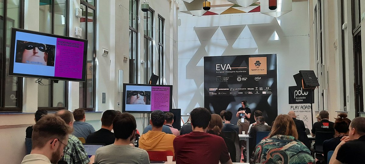 infinite_thread's tweet photo. Great talk by Lucía Herrero Lopez @kiaralu_ from @Malagajam on How to make friends making video games. 🤸‍♀️🕹🎮🤸‍♂️

@PoloDigitalMLG @ArcticGameLab
#EuropeanVideogameAccelerator
#EVA2023 https://t.co/NJf2mZrq7I