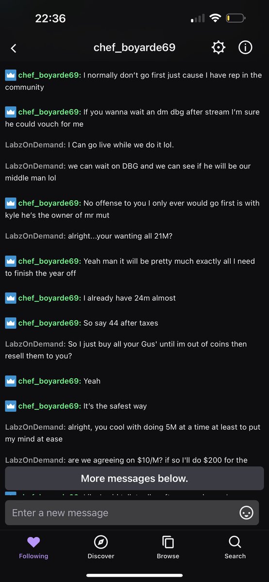 LaabzTV's tweet photo. Chef_boyarde69 on Twitch. Said I wouldn’t blast your name till 8AM but I’m tired of waiting on a DM reply. Also throwing the owner of a coin buying website under the bus as well as a fellow madden streamer. Learned my lesson tho. #madden #MUTScammer #Scammer https://t.co/TEOBPydfaE
