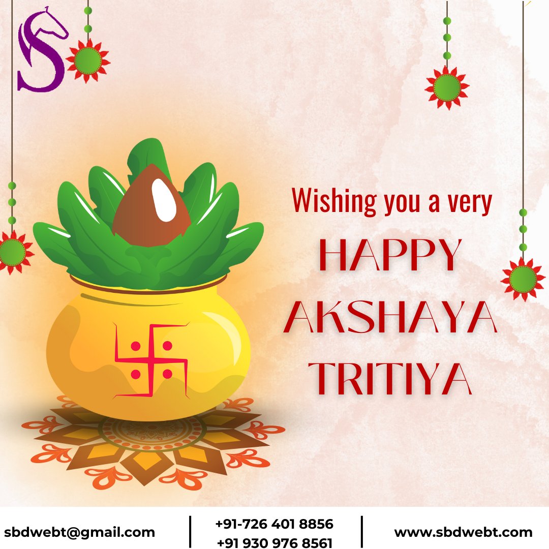 sbd_web's tweet photo. May this Akshaya Tritiya bring infinite growth and prosperity to your business!
 #AkshayaTritiya #SBDWebTechnology #BusinessGrowth #DigitalSolutions #OnlinePresence
#digitalmarketing #socialmediamarketing 
#digitalmarketingagency #seostrategy
#marketingtips #smallbusiness https://t.co/1zsumwvkLJ