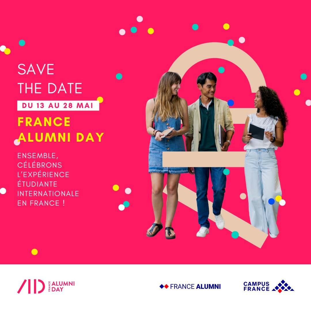 📌 Du 13 au 28 mai, célébrons les journées #FranceAlumniDay ! 🎉
👉 La 1ère Journée mondiale des alumni célèbre les diplômés de l'enseignement supérieur français et ce qui les unit : un lien durable avec la France ! 🇫🇷
➡️ france-alumni-day.org
<a href="/CampusFrance/">Campus France</a> 🔥