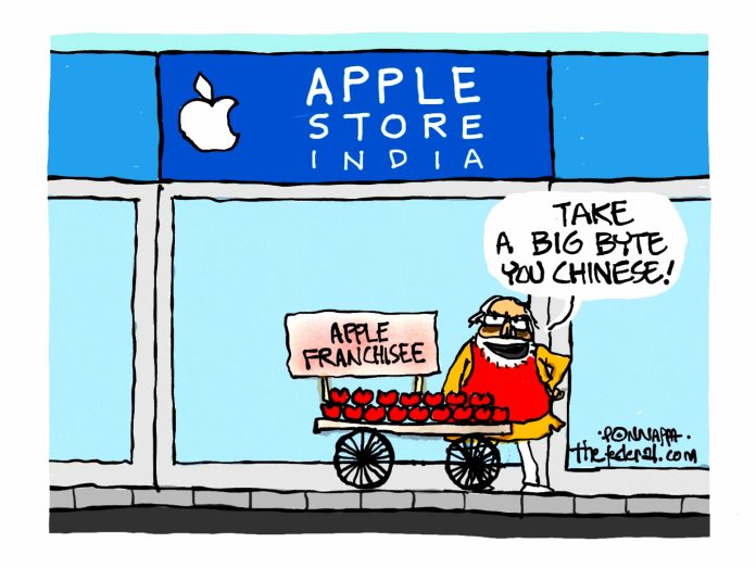 By @PonnappaCartoon:

#Apple #Applestore #Applestoreindia #NarendraModi #TimCook #TimcookinIndia #AppleBKC