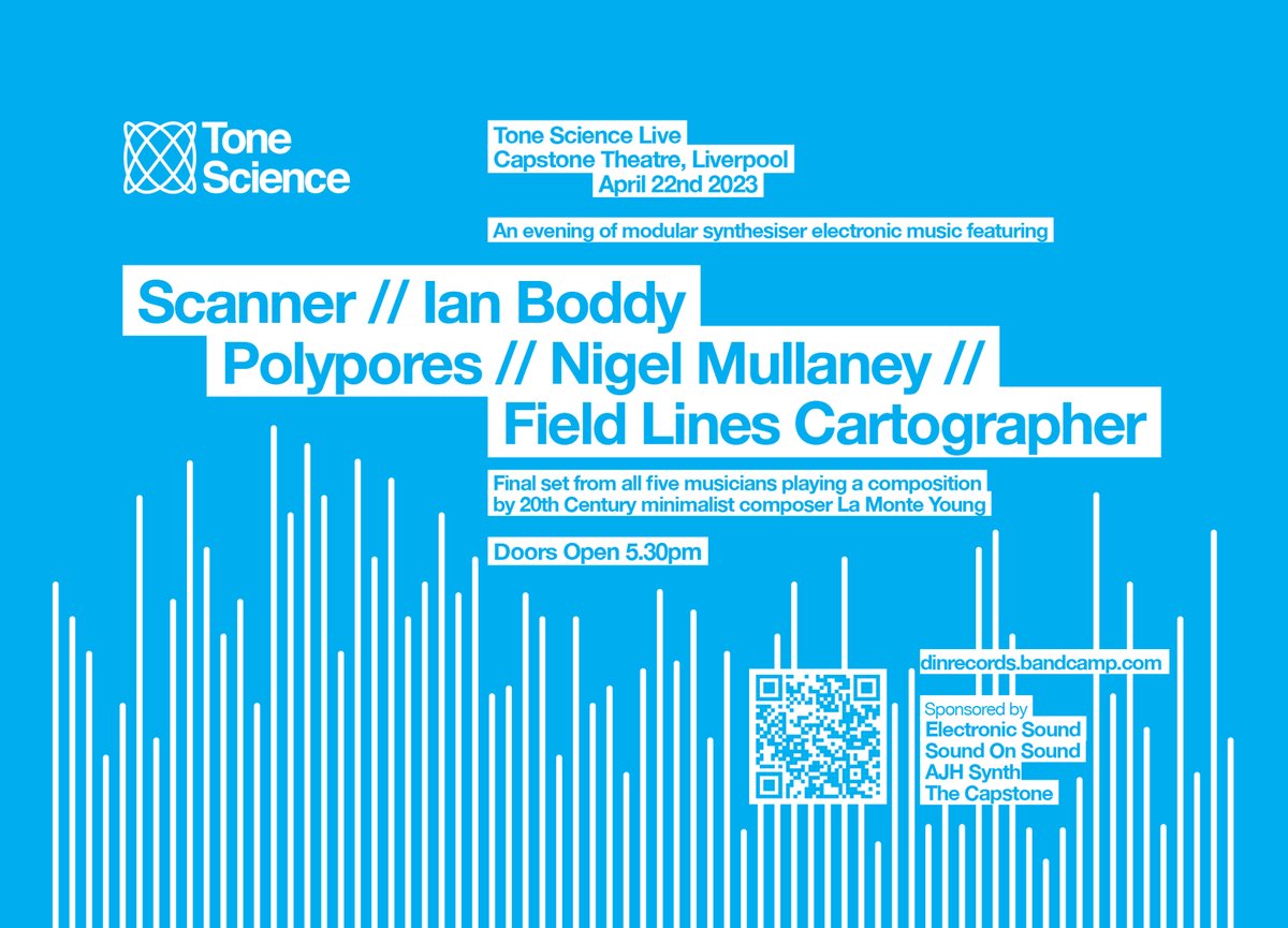 Just a couple of days now to the Tone Science Live gig <a href="/capstonetheatre/">Capstone Theatre</a> alongside these fine musicians: <a href="/robinrimbaud/">Robin Rimbaud - Scanner</a>, <a href="/stephenjbuckley/">Polypores 🌳👽🌳</a>, <a href="/FLCartographer/">FieldLinesCartographer</a> &amp; <a href="/Voodoobull/">Nigel Mullaney</a>. The QR code on the postcard below links you to the ticket office or you can just walk up on the night.