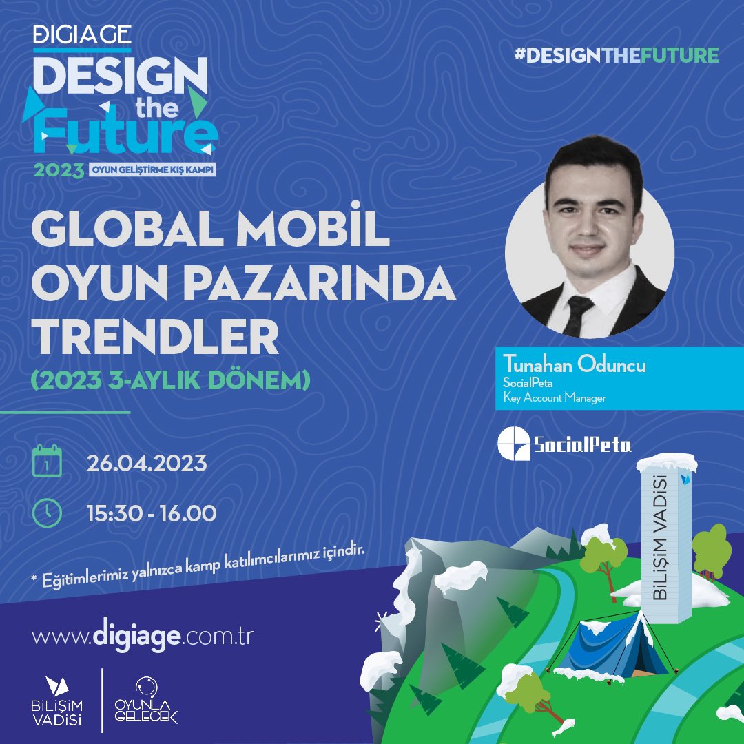 bvdigiage's tweet image. SocialPeta | Key Account Manager Tunahan Oduncu kampta katılımcılarımızla bir araya gelecek. 🚀  

👉🏻2023 3-Aylık Dönemde Global Mobil Oyun Pazarındaki Trendleri konuşacağımız seminerimizde katılımcılarımıza bilgi ve tecrübe paylaşımında bulunacak. 📚

#designthefuture