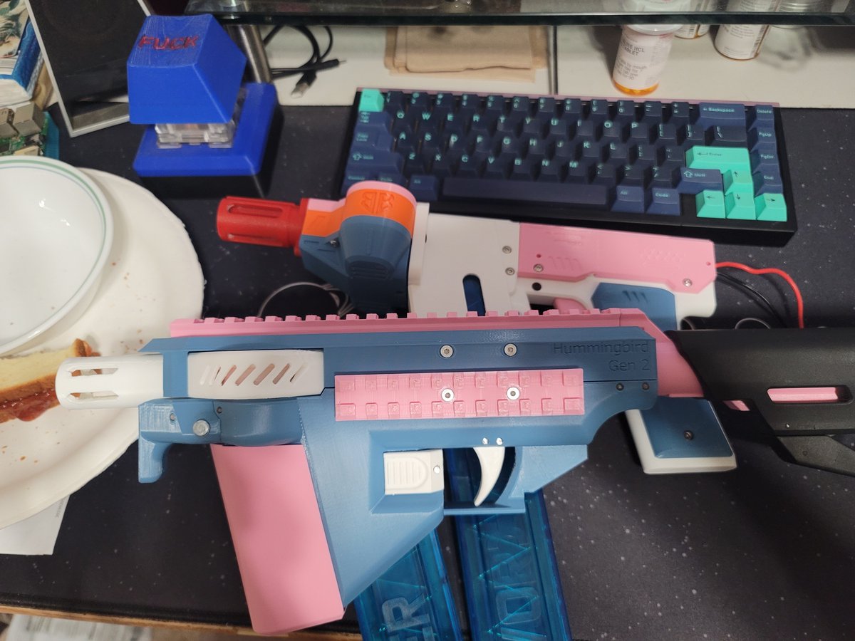 I swear all I do now is 3d print and mod nerf blasters now days. Made two trans colored.  Top one's still in the process of getting new parts printed but soon™️