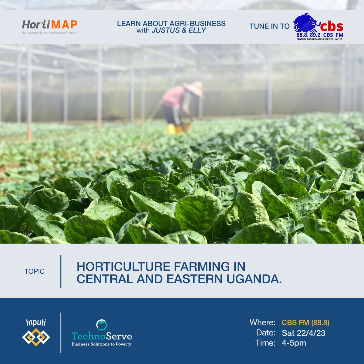 Inputi Limited (@inputiinc) on Twitter photo Are you an enthusiast, a smallholder, or a commercial farmer?
This Saturday evening, tune in to CBS FM (88.8/89.2) to learn about Horticulture from our own <a href="/JustusKipande/">Byarugaba Justus</a> and Elly from <a href="/TechnoServe/">TechnoServe</a>.
#Horticulture #DigitalMarketplace #FarmingUganda Are you an enthusiast, a smallholder, or a commercial farmer?
This Saturday evening, tune in to CBS FM (88.8/89.2) to learn about Horticulture from our own <a href="/JustusKipande/">Byarugaba Justus</a> and Elly from <a href="/TechnoServe/">TechnoServe</a>.
#Horticulture #DigitalMarketplace #FarmingUganda