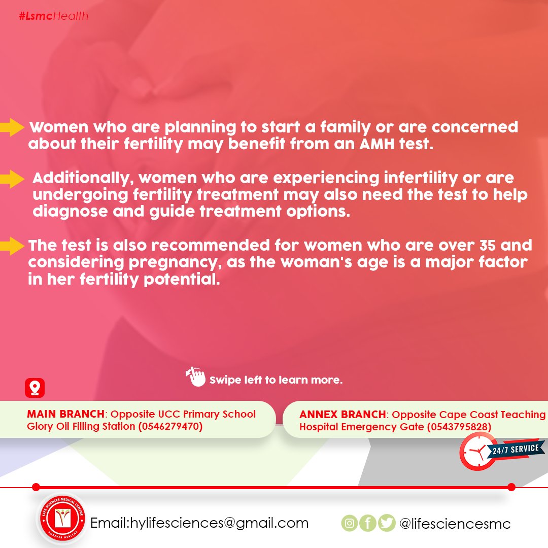 lifesciencesmc's tweet image. Who requires an Anti-Mullerian Hormone (AMH) Test? 
Follow us for more health contents and updates on our services.

Book an appointment today!
Call: 0546279470 / 0543795828
#LsmcHealth #AMH #AMHTest #pregnancy #healthcare #mywellbeing #healthylifestyle #Capecoast #Ghana