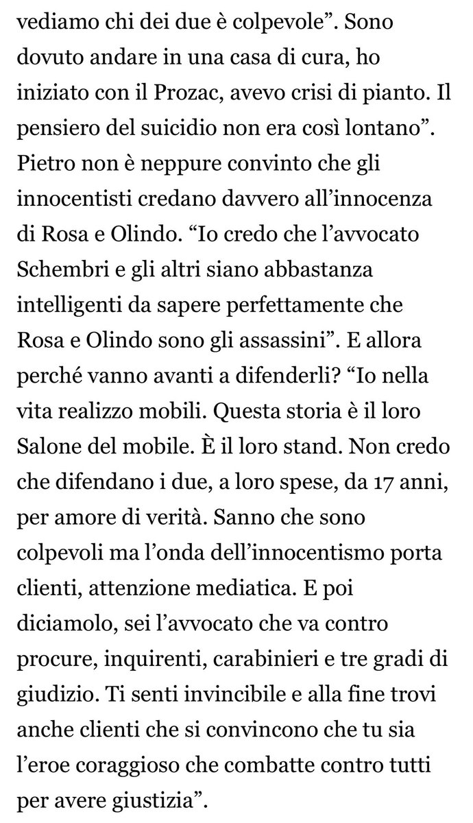stanzaselvaggia's tweet photo. Pietro Castagna: “Dopo la strage della mia famiglia avevo ricostruito faticosamente la mia vita. Poi le Iene hanno iniziato a insinuare che avessi ammazzato mia madre, mia sorella, mio nipotino. Hanno mandato in onda Rosa che dal carcere diceva “vieni qui e vediamo chi dei due è colpevole”. La gente mi insultava. Sono andato in una casa di cura. Ho preso il Prozac. Ho pensato al suicidio”.  La mia intervista su @fattoquotidiano