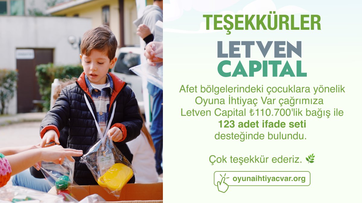 pozyorg's tweet photo. Teşekkürler! @LetvenCapital 🔆

Afet bölgelerindeki çocuklara yönelik  Oyuna İhtiyaç Var çağrımıza Letven Capital ₺110.700 ‘lik destek ile 123 adet ifade seti desteğinde bulundu. 

Çocuklar adına, çok teşekkür ederiz! ☺️ https://t.co/CIyc98z3JP 🌿 

#İyilikMarkaları https://t.co/CxrvwuAoUq