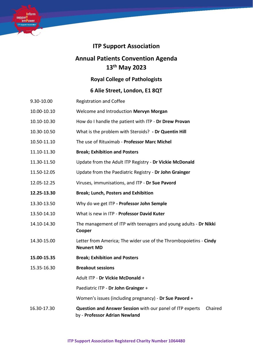 The ITP Support Association 2023 UK ITP Convention - The Conference Agenda is a Who's Who of International ITP Experts.
A FEW TICKETS REMAIN AVAILABLE and may be reserved via the link below -
To Book click here. eventbrite.co.uk/e/itp-support-…
#itpaware