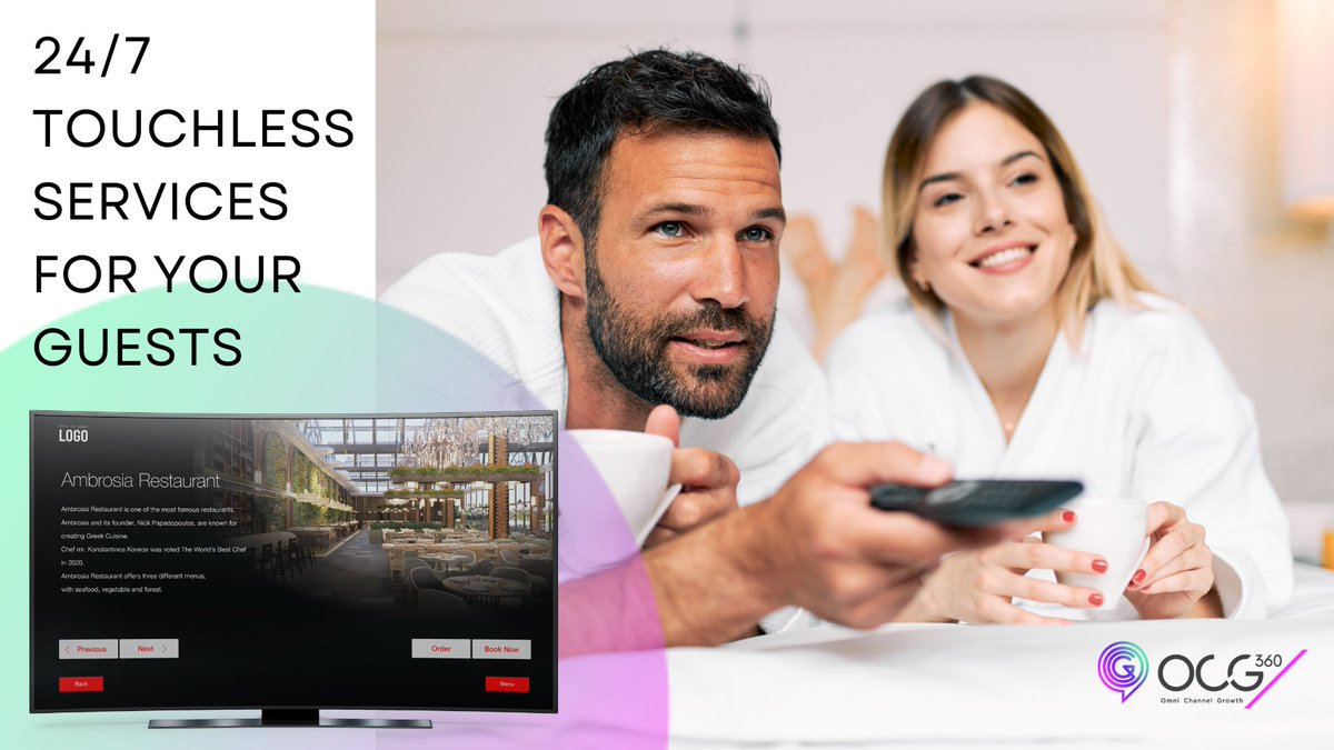 Ocg360platform's tweet photo. 🚀 Boost your F&amp;B #Revenues via Hotel Room #IPTV with 24/7 #touchless #services, such as:

🍝 Room Service
🍽 #Restaurant Reservations
🌺 SPA Bookings
🚴‍♂️ Activity Bookings

Book a DEMO 👇
✉ welcome@ocg360.com

#OCG360 #HotelTech #digitalsolutions #orders #reservations #IPTV https://t.co/V0Kg99yPOK