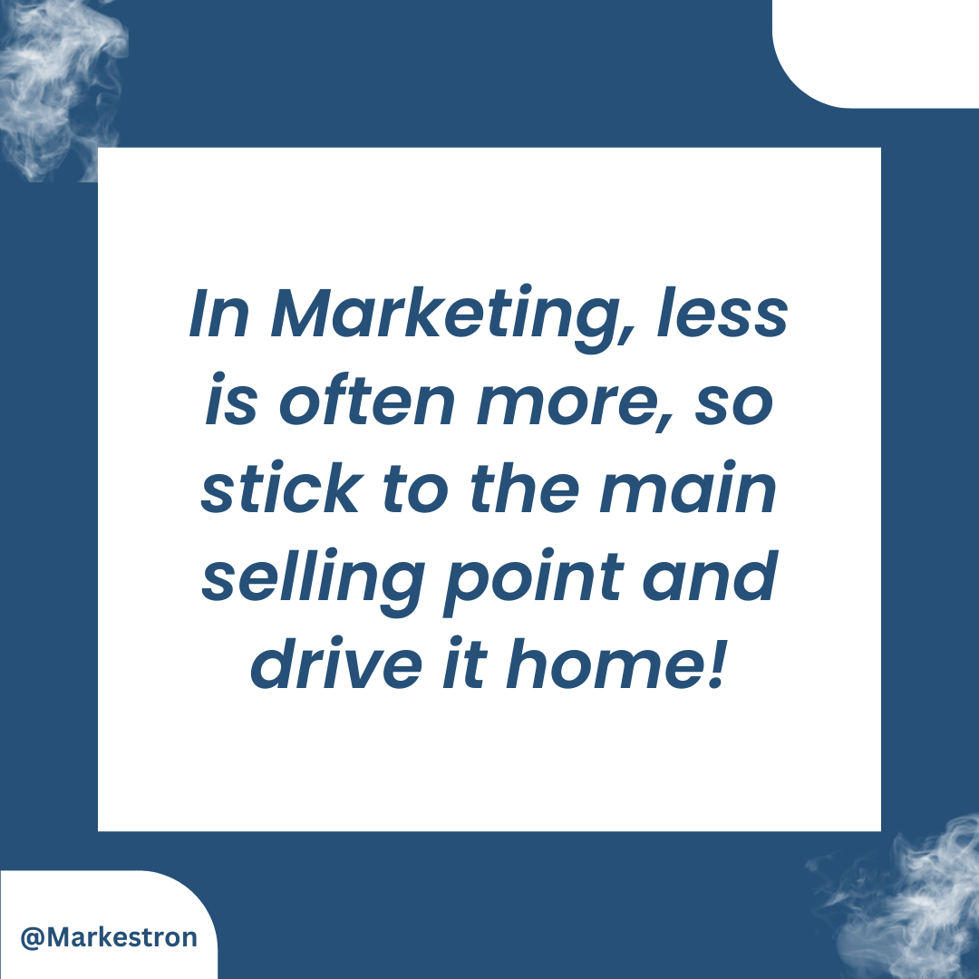 markestron's tweet image. Marketing is all about making a memorable impression. But remember, less is often more. Instead of overwhelming your audience with too many features and benefits, stick to the main selling point and drive it home with clarity. 📣💯💪 #MarketingStrategy #SimplicityWins