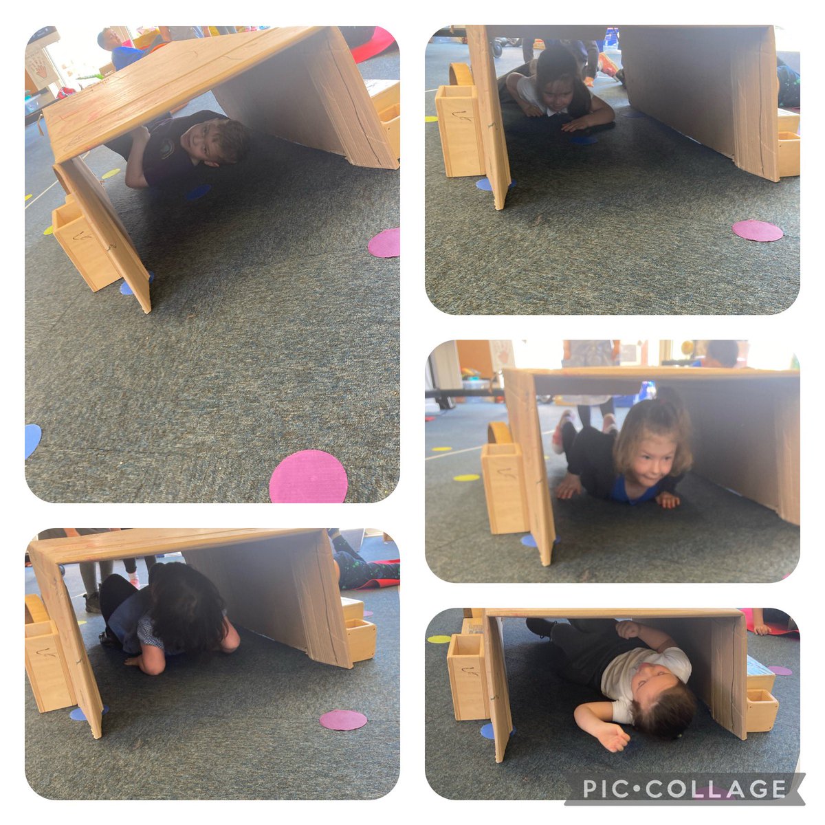 JulieGrainger4's tweet photo. Today we made a tunnel . We thought about different ways to get through without knocking it down. We wiggled , crawled and slithered all the way through some of us even tried going through backwards! @WCPSc2029 https://t.co/JupbnmxBmP