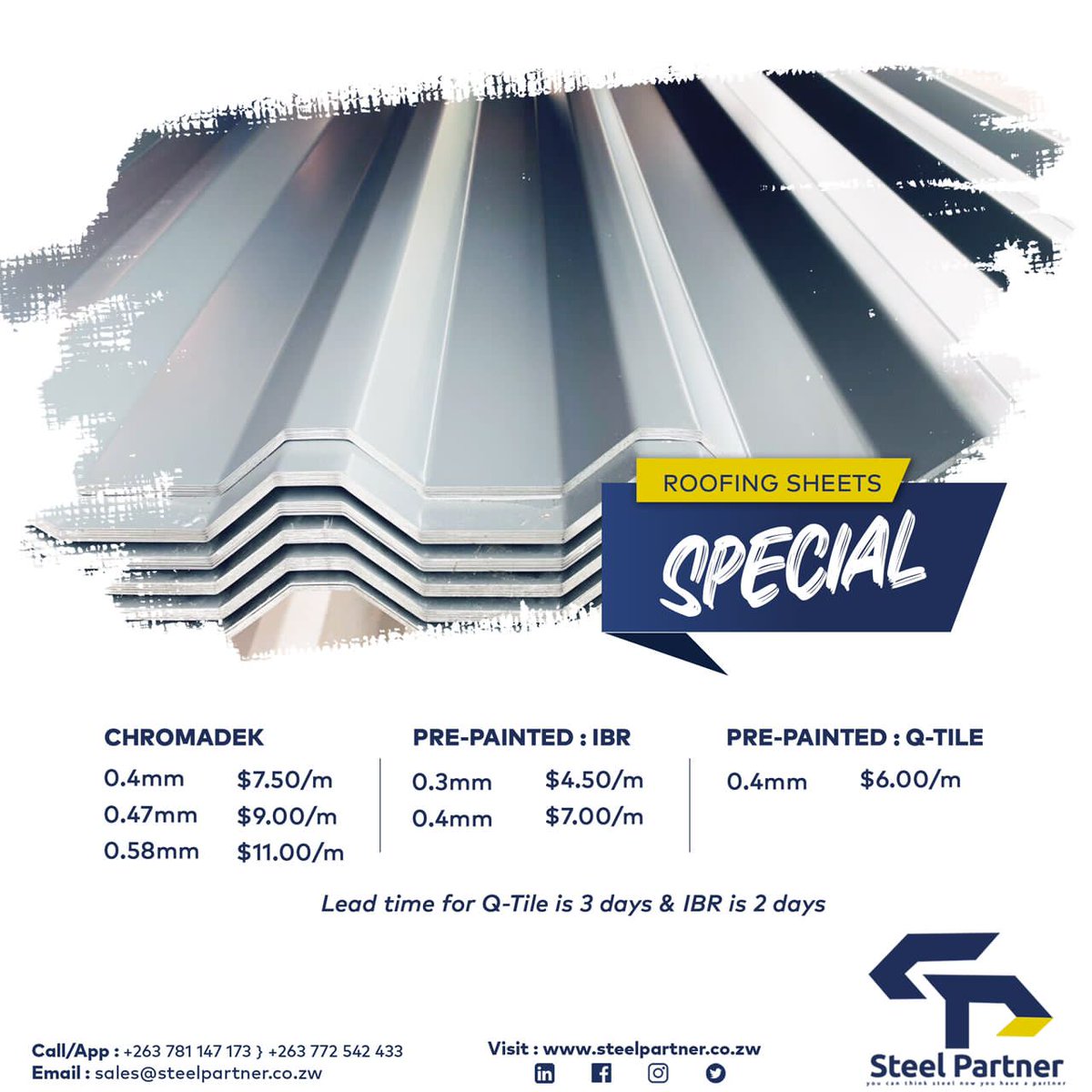 SteelPartnerZw's tweet photo. We have the roofing sheets you’re looking for, at the right price. Visit our branches today and enjoy this amazing deal. #steelpartner #roofingsheets #mining #construction #agriculture https://t.co/5FUeXgNPc6