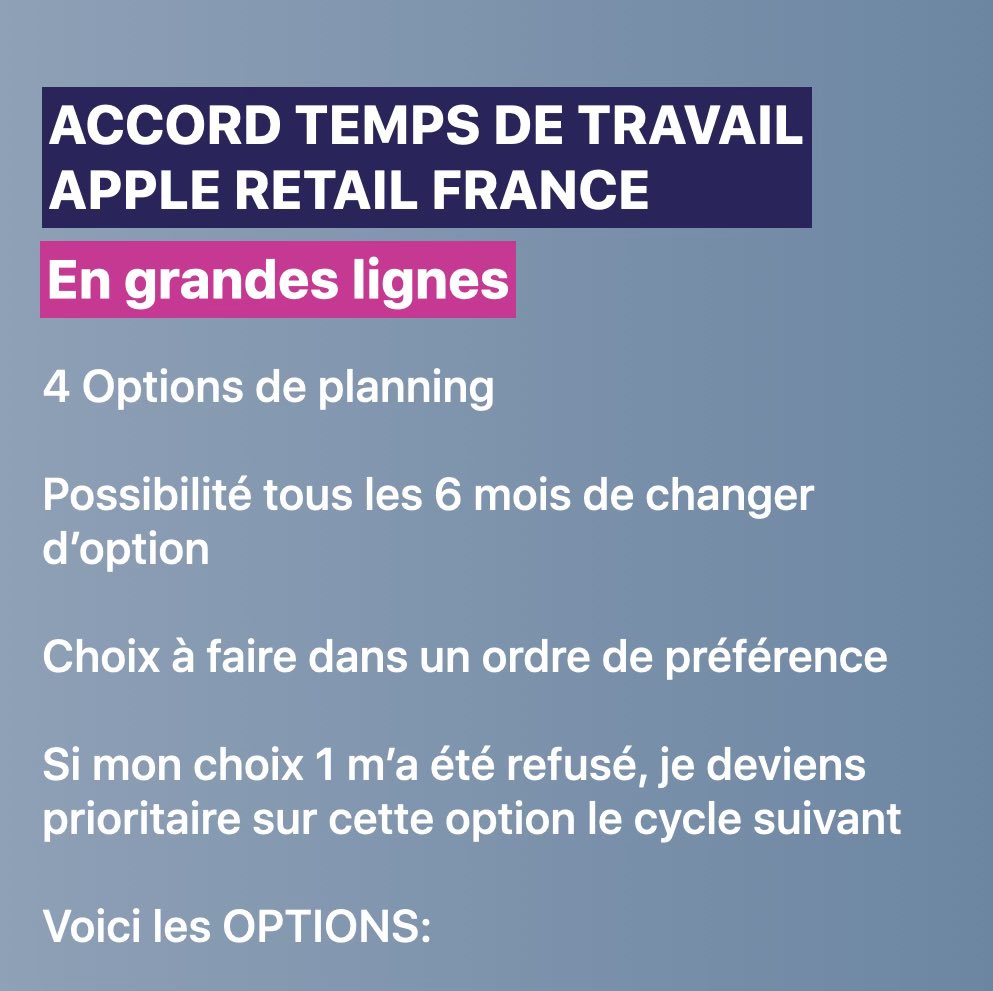Accord Temps de Travail Apple Retail France