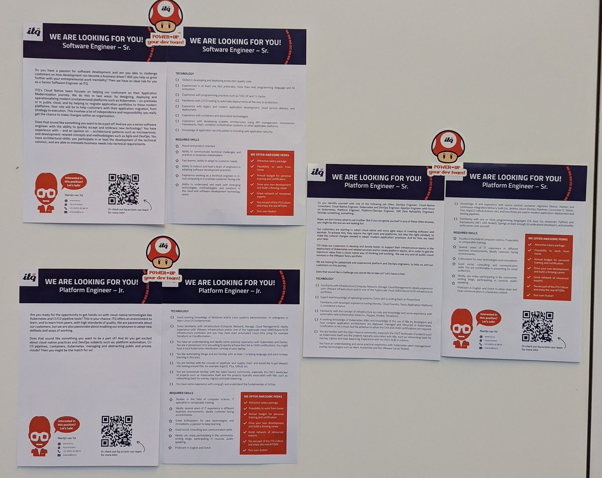 thefluffysysop's tweet image. #ITQ is at #KubeConEU and we are looking for Platform Engineers with either an Infra or Dev background (or both??🦄) To help our customers at all levels in the k8s and cloudnative journey. Lets build awesome platforms together! Come join the orange army! 🧡 #itqlife