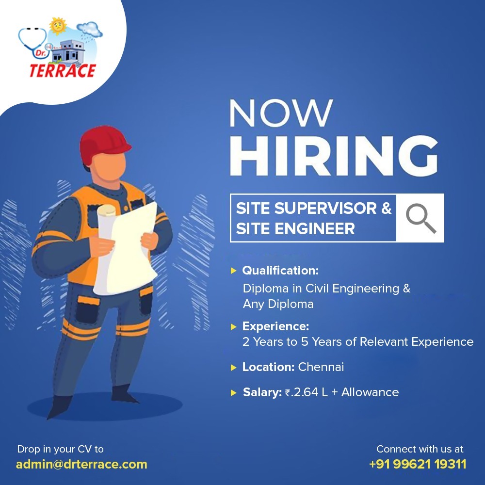 Hiring Site Engineer and Site Supervisor for Waterproofing Site to join our team.

Pl Contact us:9962119311

#jobOpportunities #Recruitment #Vacancy #Hiring #Drterrace #Chennai #Tamilnadu #India #ChennaiNews