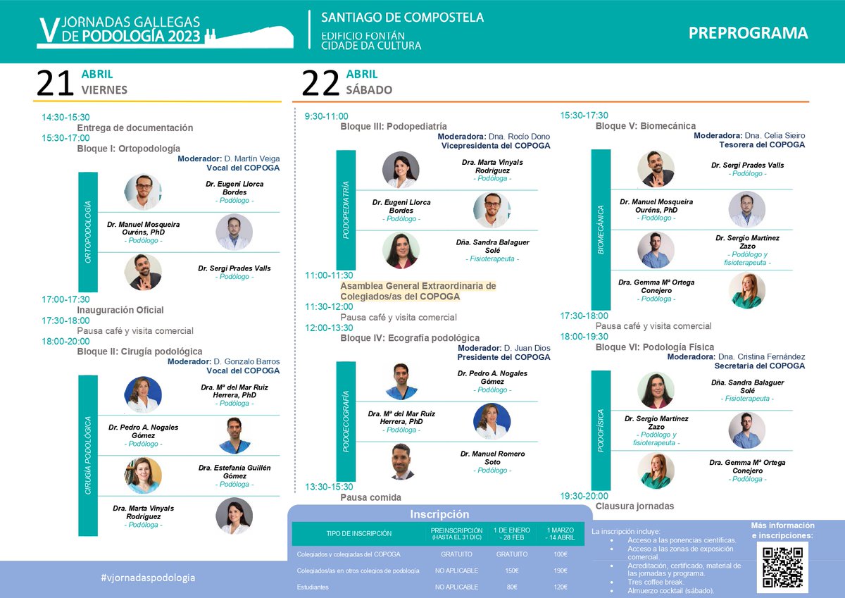 ColexioPodologo's tweet photo. 🎉Ya están aquí #vjornadaspodología 

🦶Más de 3️⃣0️⃣0️⃣ podólog@s inscritos
 
 ℹ️ Mañana @CidadedaCultura 
 
 🗣 Ortopodología [@eugenillorca, Manuel Mosqueira @FBiomecanico y Sergi Prades], y cirugía [Maria Del Mar Ruiz Herrera, @PedroNogales,  Estefanía Guillén y @martavinyalsr] https://t.co/tbQMxd17rv