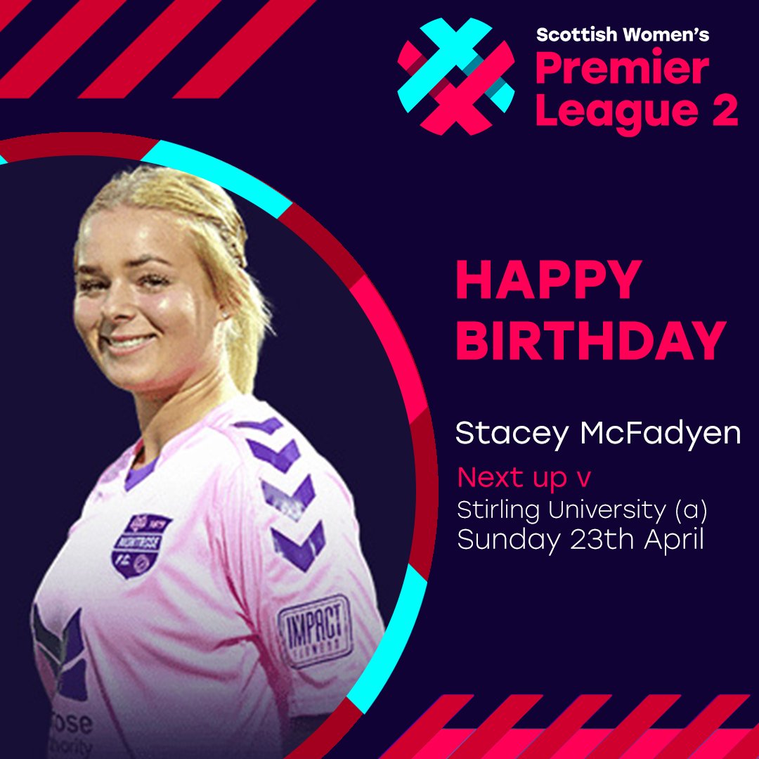 🎂 | Happy Birthday <a href="/StaceyMcfadyenX/">Stacey Mcfadyen</a> (<a href="/MontroseFCW/">Montrose FC Women</a>) 🥳

Next up:

🏆 <a href="/parksmotorgroup/">Park's Motor Group</a> SWPL 2
🆚 <a href="/stiruni_wfc/">Stirling University WFC</a>
📅 Sunday 23rd April 
🏟 Stirling University Sports Centre
🕑 2.00pm KO